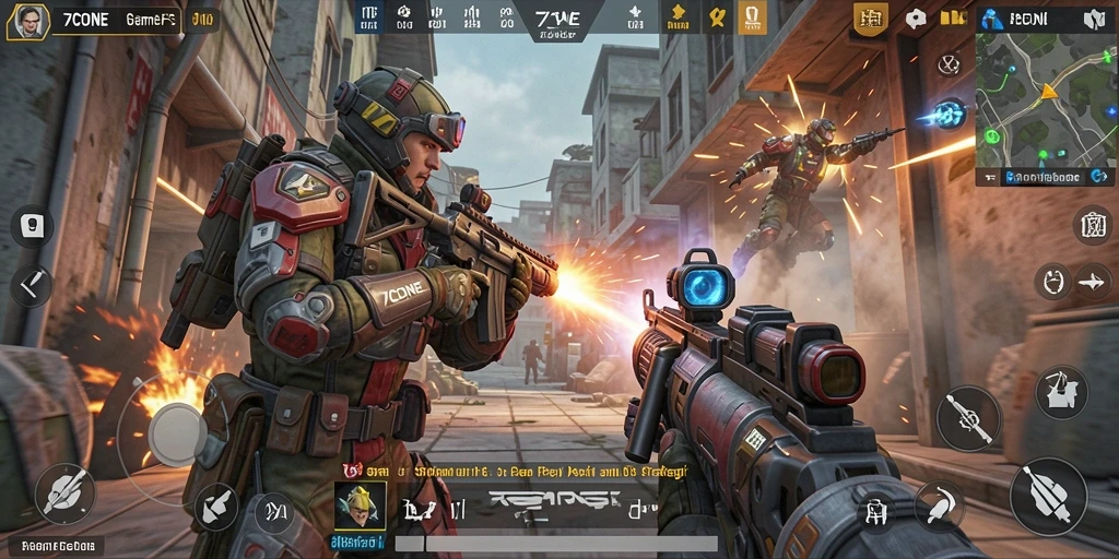 Tangkapan layar utama dari gameplay mendebarkan 7CONE dengan aksi intens yang penuh strategi.
