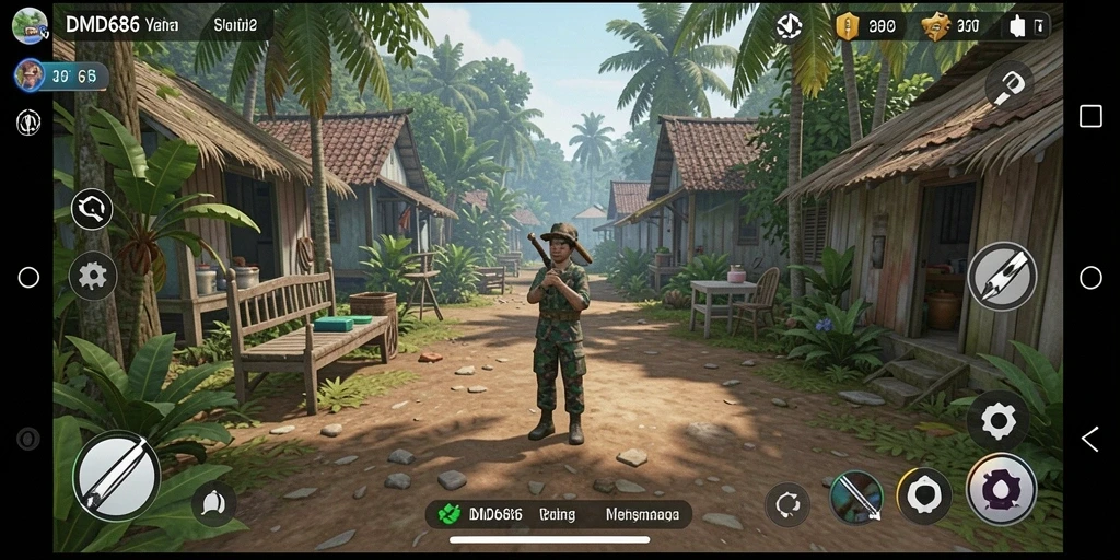 Tampilan gameplay DMD686 dengan karakter dalam simulasi kehidupan.