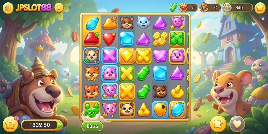 Tampilan gameplay JPSLOT88 yang penuh warna dan menantang.