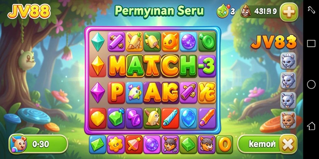 Tampilan gameplay seru dari JV88 yang penuh dengan tantangan Match-3.