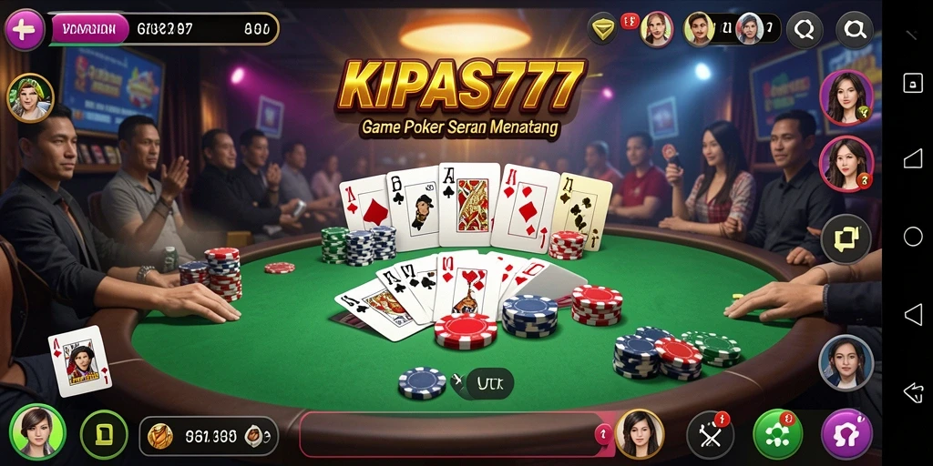 Tampilan gameplay KIPAS777 dengan suasana Poker yang menegangkan.