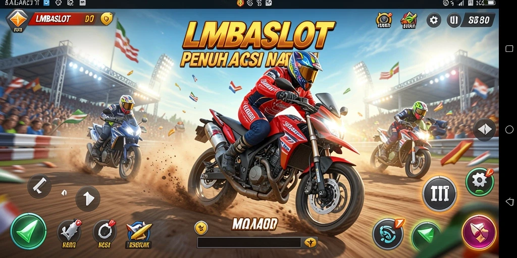 Screenshot utama menampilkan balapan motor yang seru di LMBASLOT.
