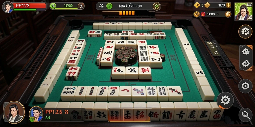 Tampilan gameplay PP123 yang menawan dengan ubin Mahjong berwarna-warni.