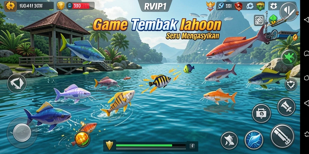 Gameplay seru menembak ikan dalam RVIP1, penuh warna dan tantangan.
