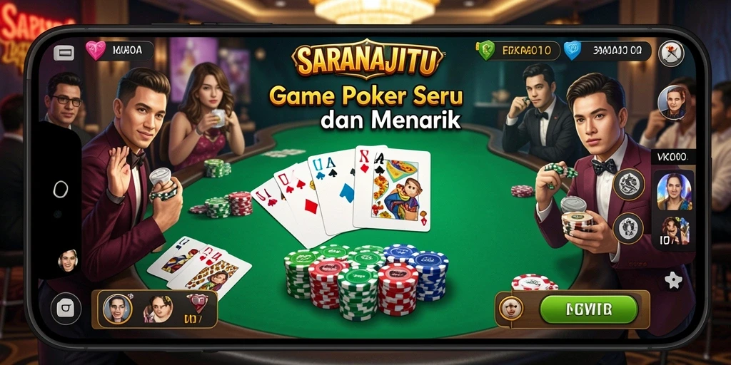 Tampilan gameplay Poker di SARANAJITU yang menarik dan interaktif.