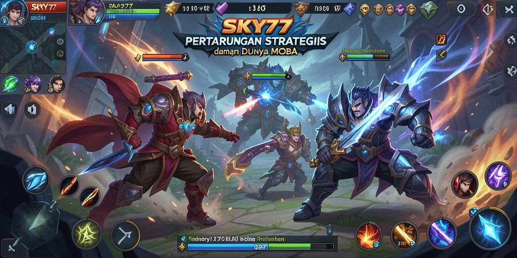 Tampilan gameplay seru dalam SKY77 saat pertarungan tim.